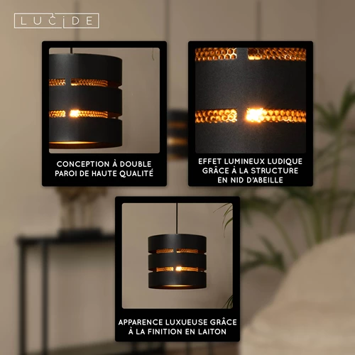 Lucide ROSAS - Suspension - 3xE27 - Noir - USP